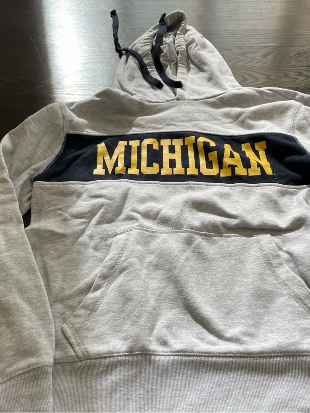Michigan Wolverines Gray Hooded Sweatshirt with Navy & Yellow Chest Panel